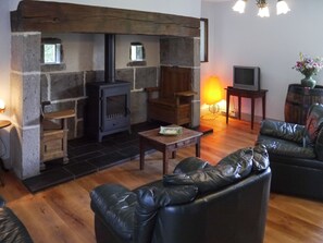 Téléviseur, foyer, livres, écran d’ordinateur