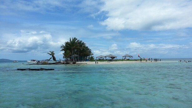 A beach with clear turquoise water, palm trees, and a few boats. - COMFORTABLE VILLA WITH PRIVATE POOL  (SAINT FRANCOIS)
