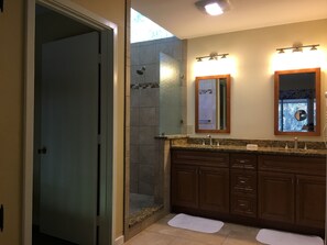 Shower, towels, toilet paper