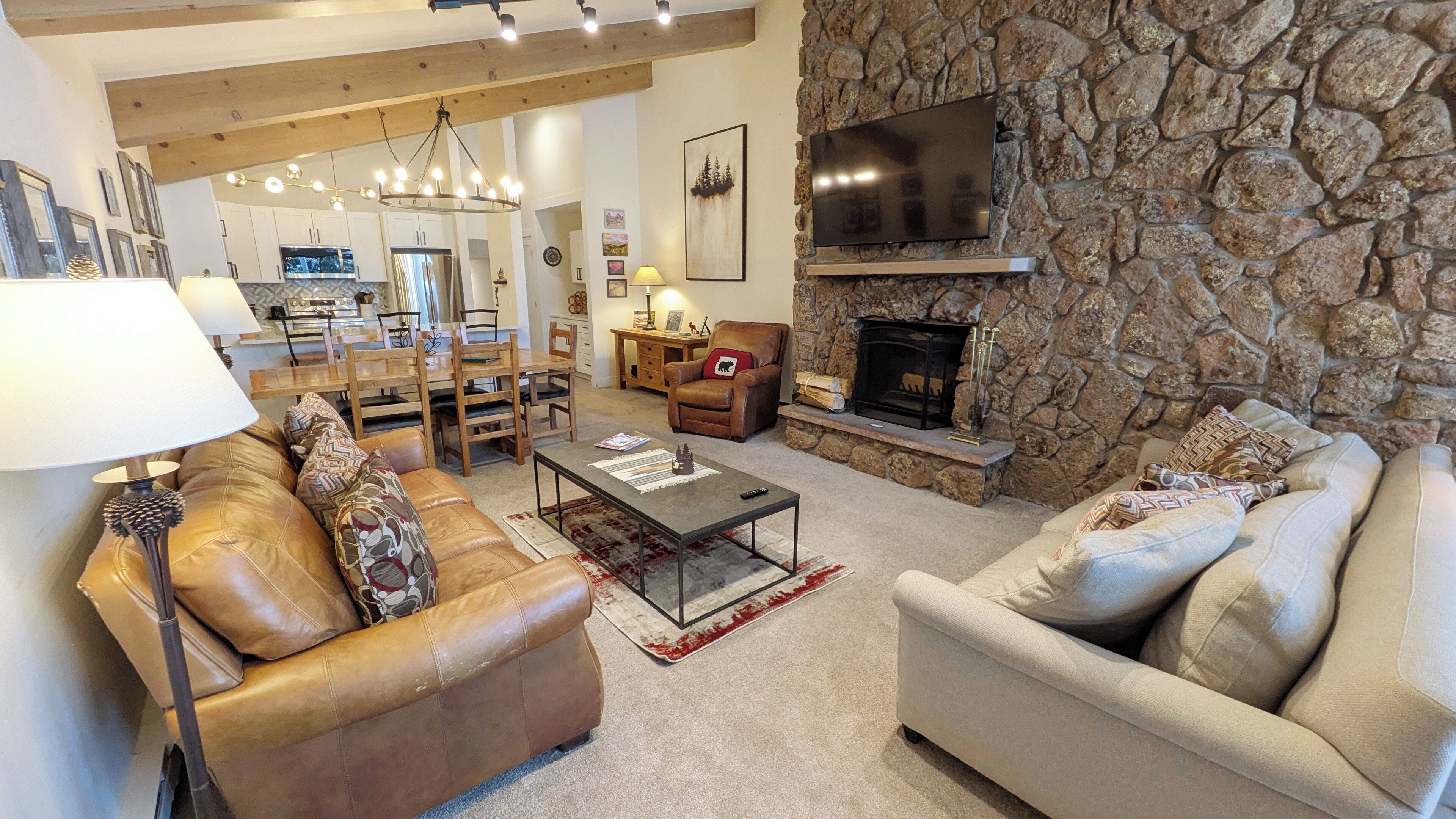 TV connectée, cheminée, lecteur de DVD