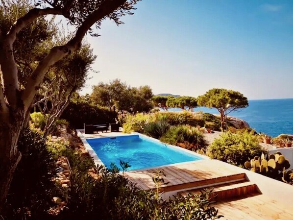 Outdoor pool, a heated pool -  Typical Corsican  Villa with breathtaking sea views, heated swimming pool ! (Calvi)