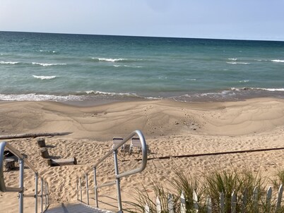 Lake Mich. Beachfront 4 bedroom Home with Fantastic Views and private beach   