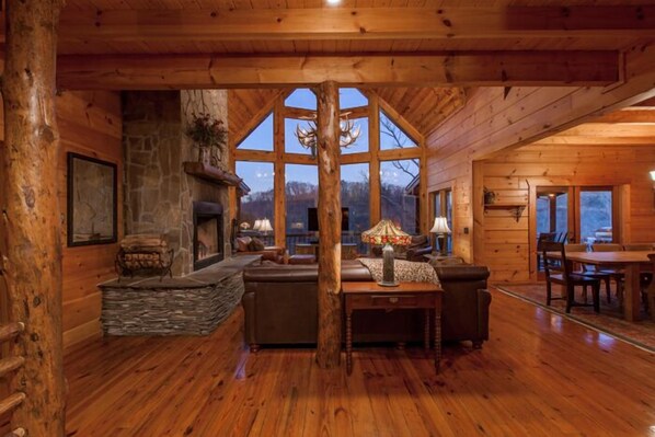 TV, fireplace, DVD player, books