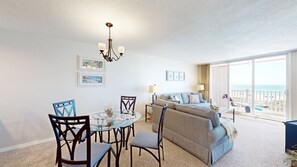 TV, DVD player, books, stereo