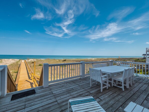 Outdoor dining - Over The Moon | Oceanfront in Kure Beach! (Kure Beach)