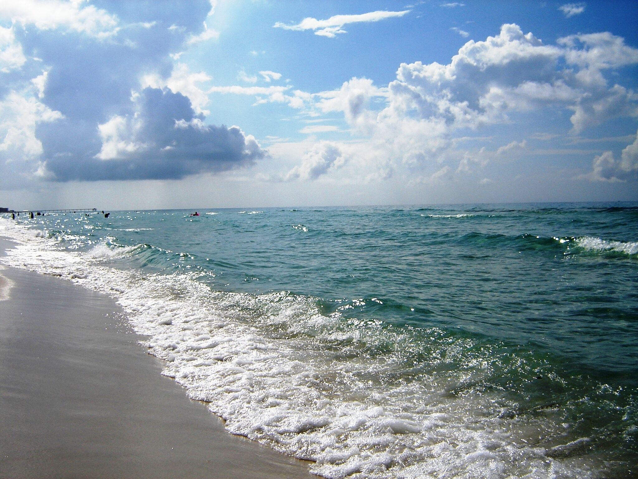 On the beach, sun-loungers