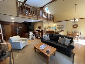 Smart TV, fireplace, DVD player, foosball