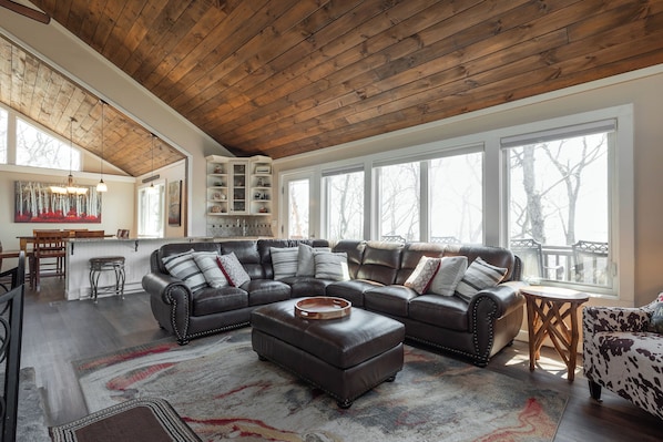 Smart TV, fireplace, DVD player, books