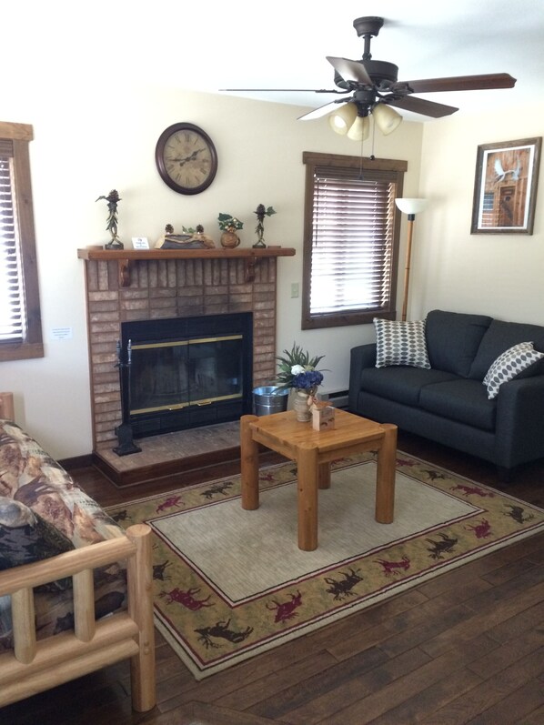 Téléviseur, foyer, lecteur de DVD, livres