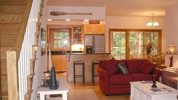 Smart TV, chimenea, reproductor de DVD y libros