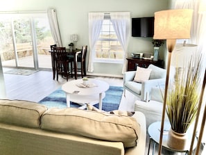 Smart TV, DVD player, books, video library