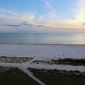 On the beach, sun loungers, beach towels
