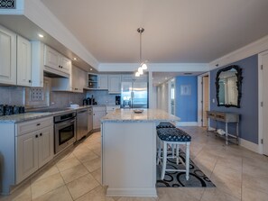 Fridge, microwave, dishwasher, coffee/tea maker