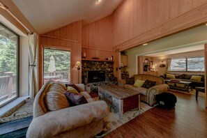 Smart TV, fireplace, video games, DVD player