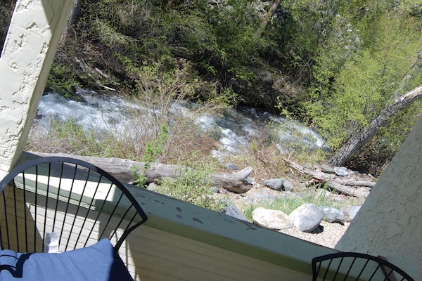 Covered porch overlooking the creek