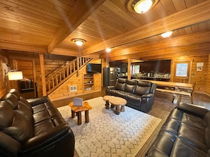 Smart TV, fireplace, video games, DVD player