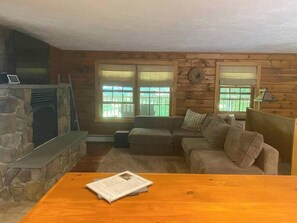TV, fireplace, smart speakers