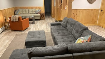 Smart TV, fireplace, video games, DVD player