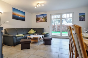 TV, fireplace, DVD player, books