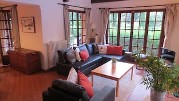 Smart TV, fireplace, DVD player, books