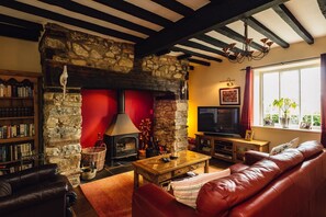 Smart TV, fireplace, DVD player, books - Charming Welsh Farmhouse, natural swimming pool, fabulous views, sleeps to 14 (Meifod)