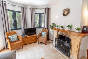 TV, fireplace