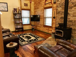 Smart TV, fireplace, video games, DVD player