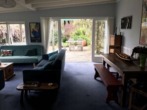 TV, fireplace, DVD player, books