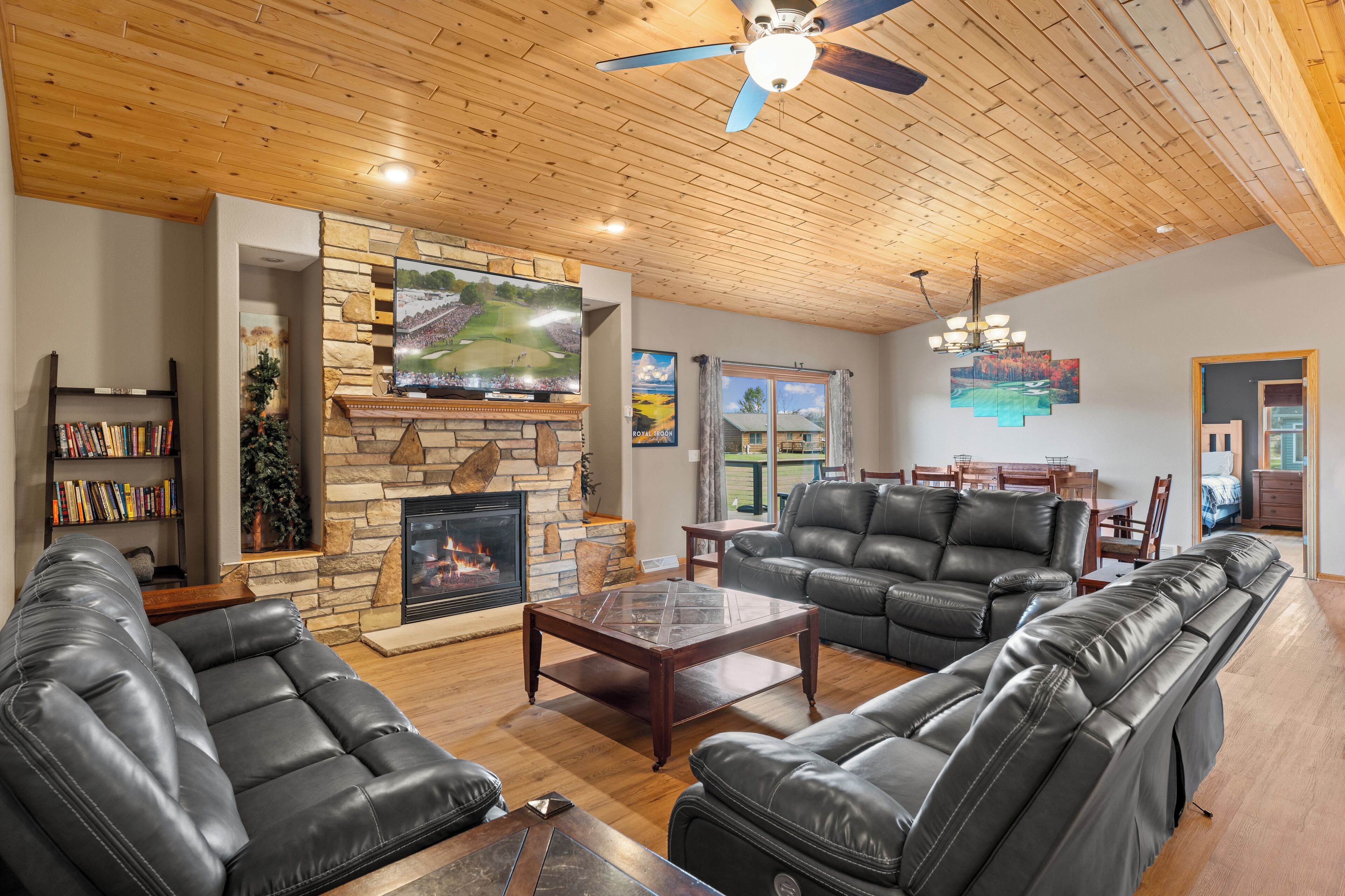 Smart TV, fireplace, DVD player, video library