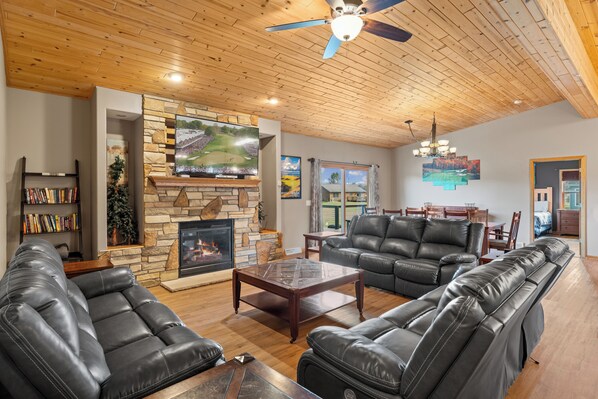 Smart TV, fireplace, DVD player, video library