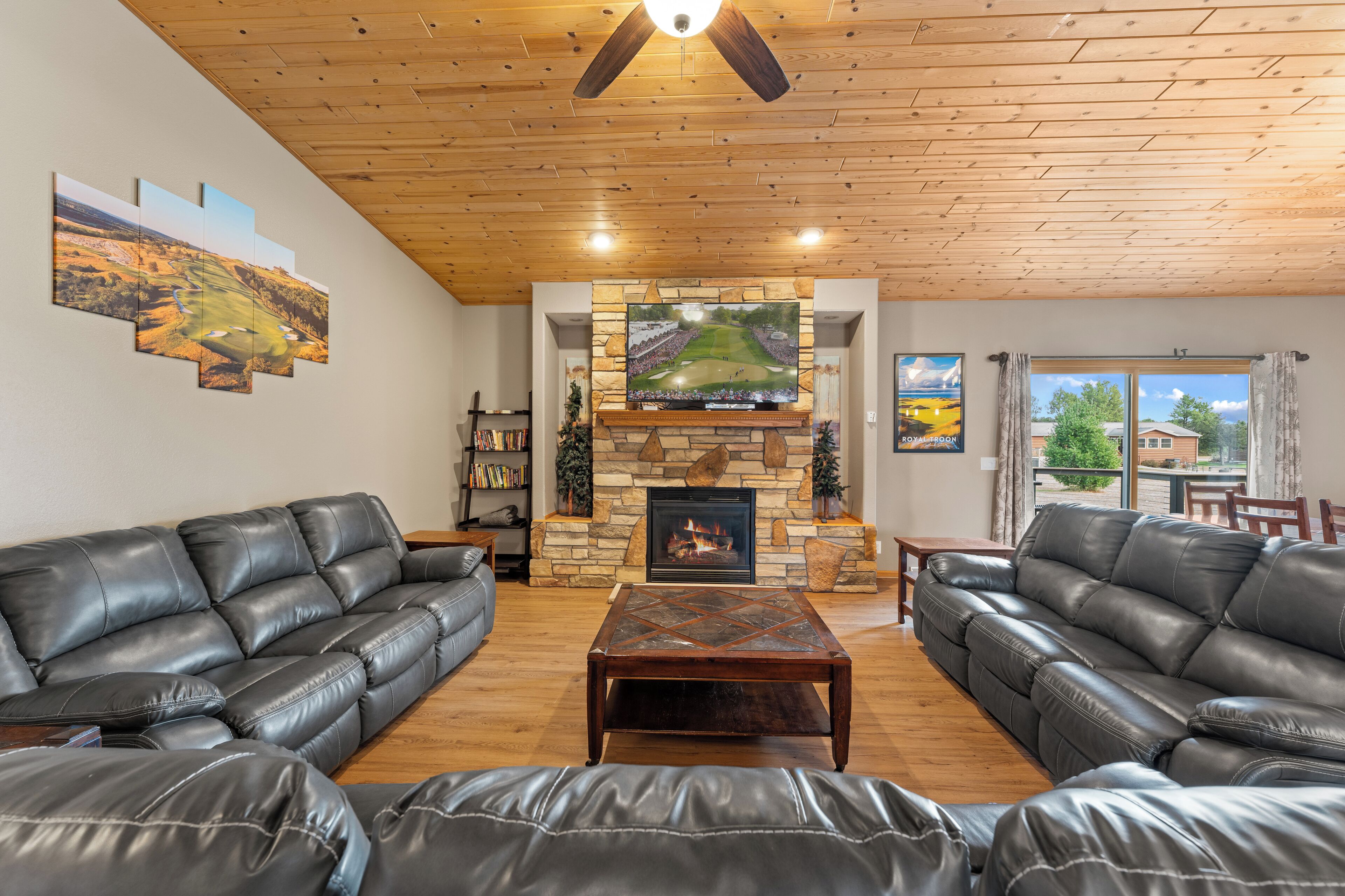 Smart TV, fireplace, DVD player, video library