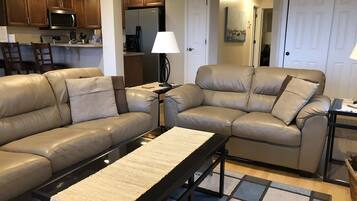 Una Smart TV, una chimenea, un reproductor de DVD, libros