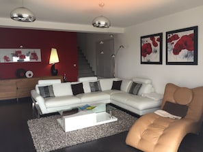 TV, fireplace, DVD player, books