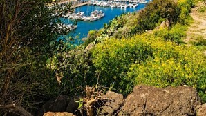 A coastal marina with boats, surrounded by greenery and hills. - Luxury apartment with stunning sea views and close to sea and shops, WI-FI,clima (Castelsardo)