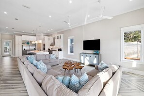 TV, video games, DVD player, foosball