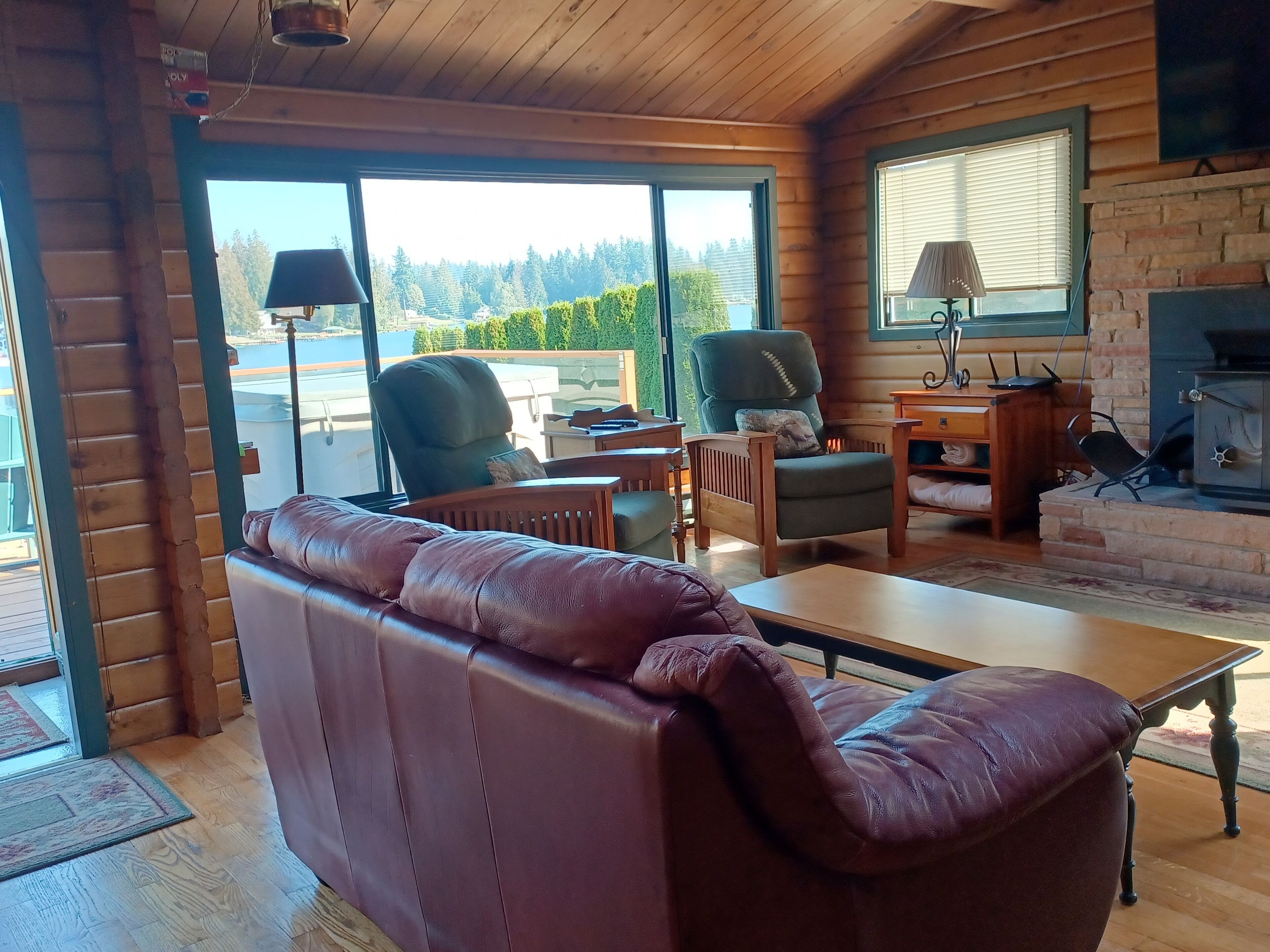 Älytelevisio, takka, DVD-soitin, kirjoja