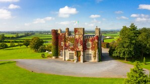 A castle with ivy-covered walls, a flag, and a well-maintained lawn. - Lisheen Castle, Beautifully Restored, Perfect Central Location for Day Tripping  (Thurles)