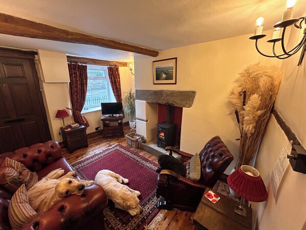 Fernseher, Kamin, DVD-Player, Stereoanlage