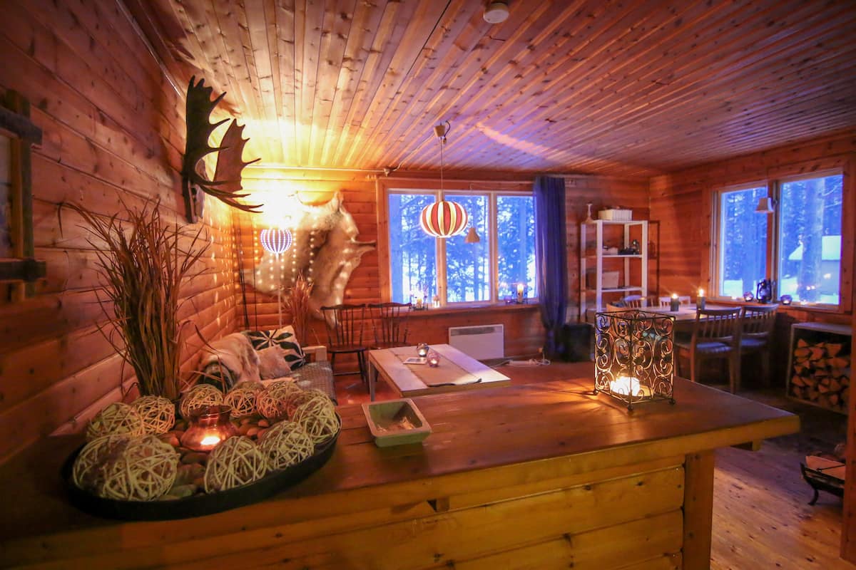 Cabin, River View (Lehti Main) | Living room | Fireplace