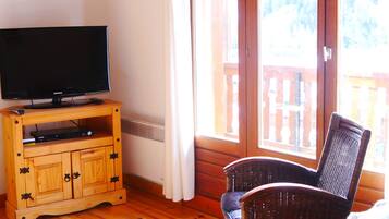 TV, DVD player, video library