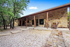 Terrace/patio - In Concan, private pool, outdoor fireplace, NO bunk beds, less than 5-minute drive to THE Frio River (Concan)