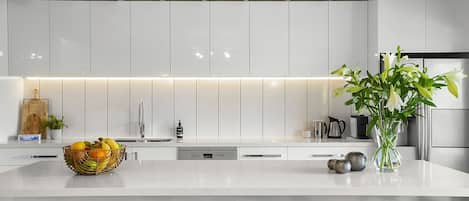 Fridge, microwave, stovetop, dishwasher