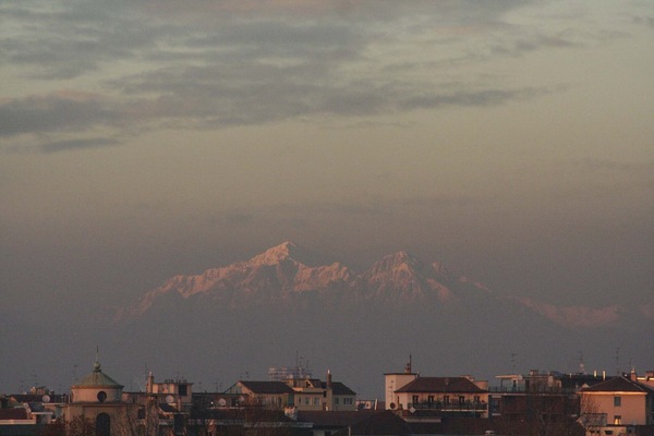 Winter sunset with the Alps from the living room window