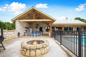 Outdoor dining - 1-story home with pool, huge outdoor gathering space, less than 5-minute drive to THE Frio River (Concan)