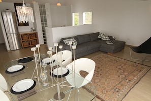 Smart TV, chimenea, reproductor de DVD y libros