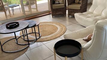 TV connectée, cheminée, lecteur de DVD, table de tennis de table