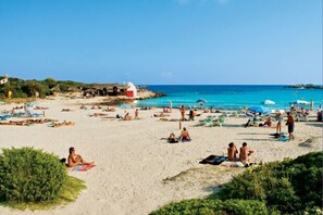 Playa en los alrededores, camastros y toallas de playa 