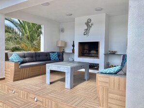 Terrace/patio - Modern, spacious, private, views of olive groves and sunset from pool house (Binibequer)