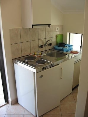 Fridge, stovetop, dishwasher, cookware/dishes/utensils