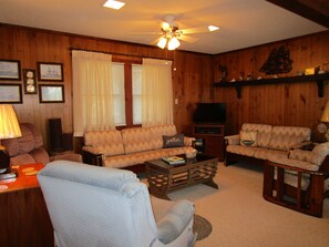 TV, DVD player, books, video library